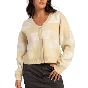 Vans Winter Checker Cardigan in yellow, cream, XS